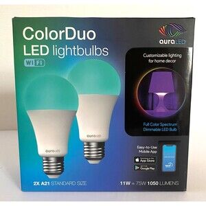 Tzumi AuraLED Color Duo Wifi Light Bulbs 2 Pack Open Box Never Used